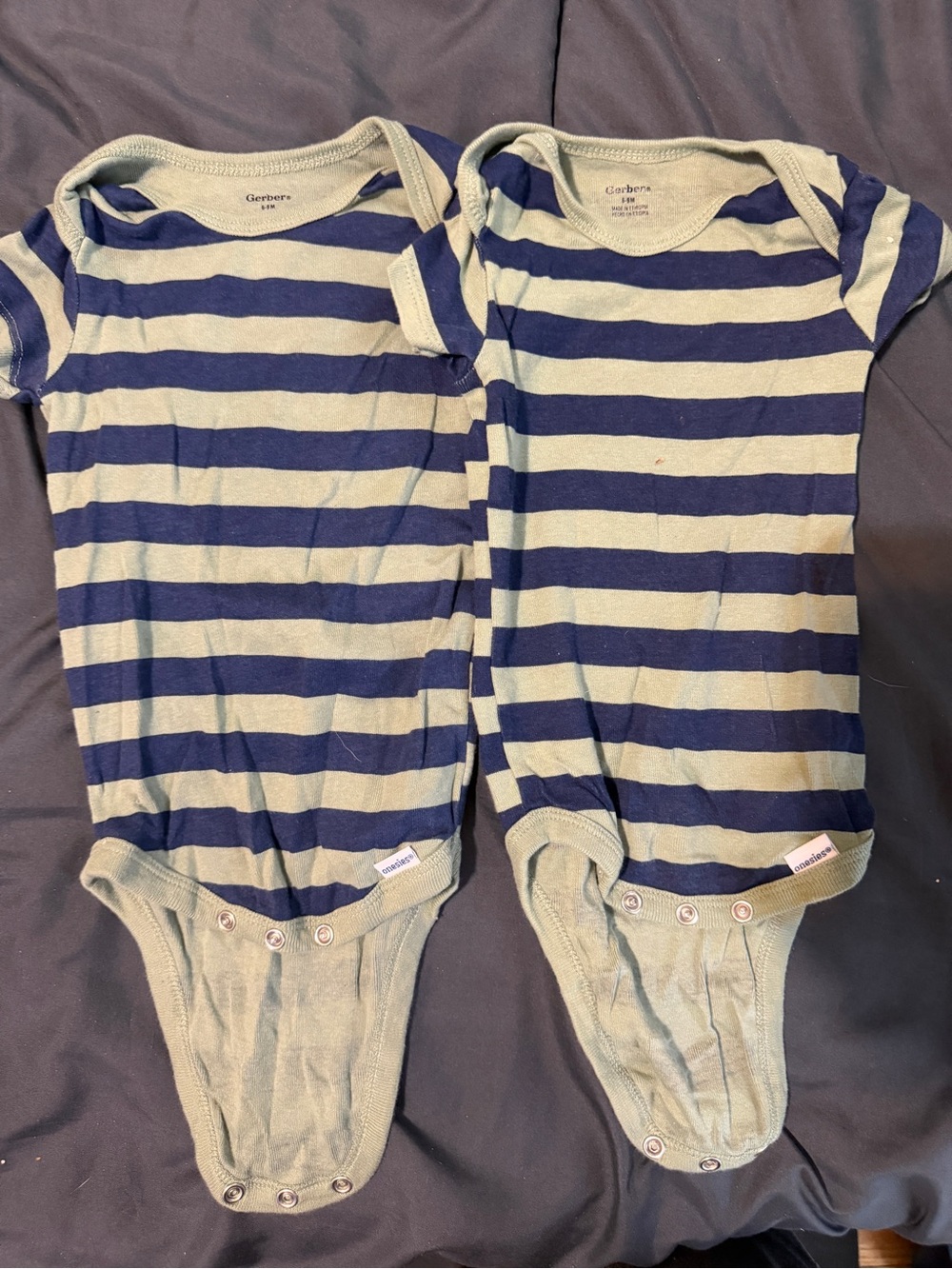 Carter's Navy Blue and Olive Green Striped Baby One-Piece Bodysuits - 2 Pack